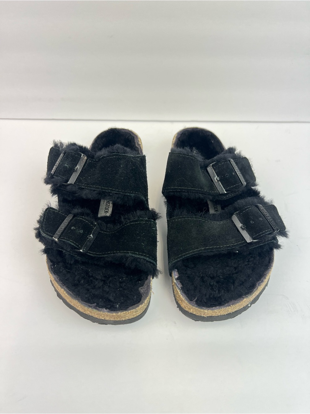 Birkenstock Black Faux Shearling Double Buckle Slides US 7 Euro 38 - Picture 7 of 8